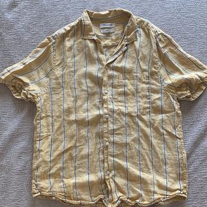 Yellow and Blue Striped Madewell Linen Shortsleeved Button-down